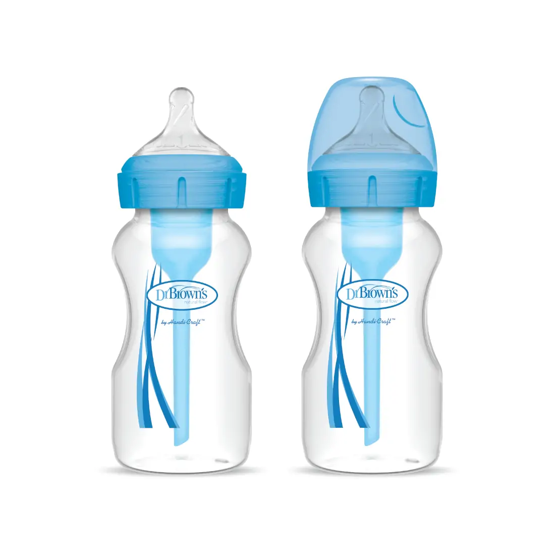 Pachet Biberoane din plastic, Anti-Colici Gat Larg "Options Plus" 270 ml. Albastru (2-Pack)
