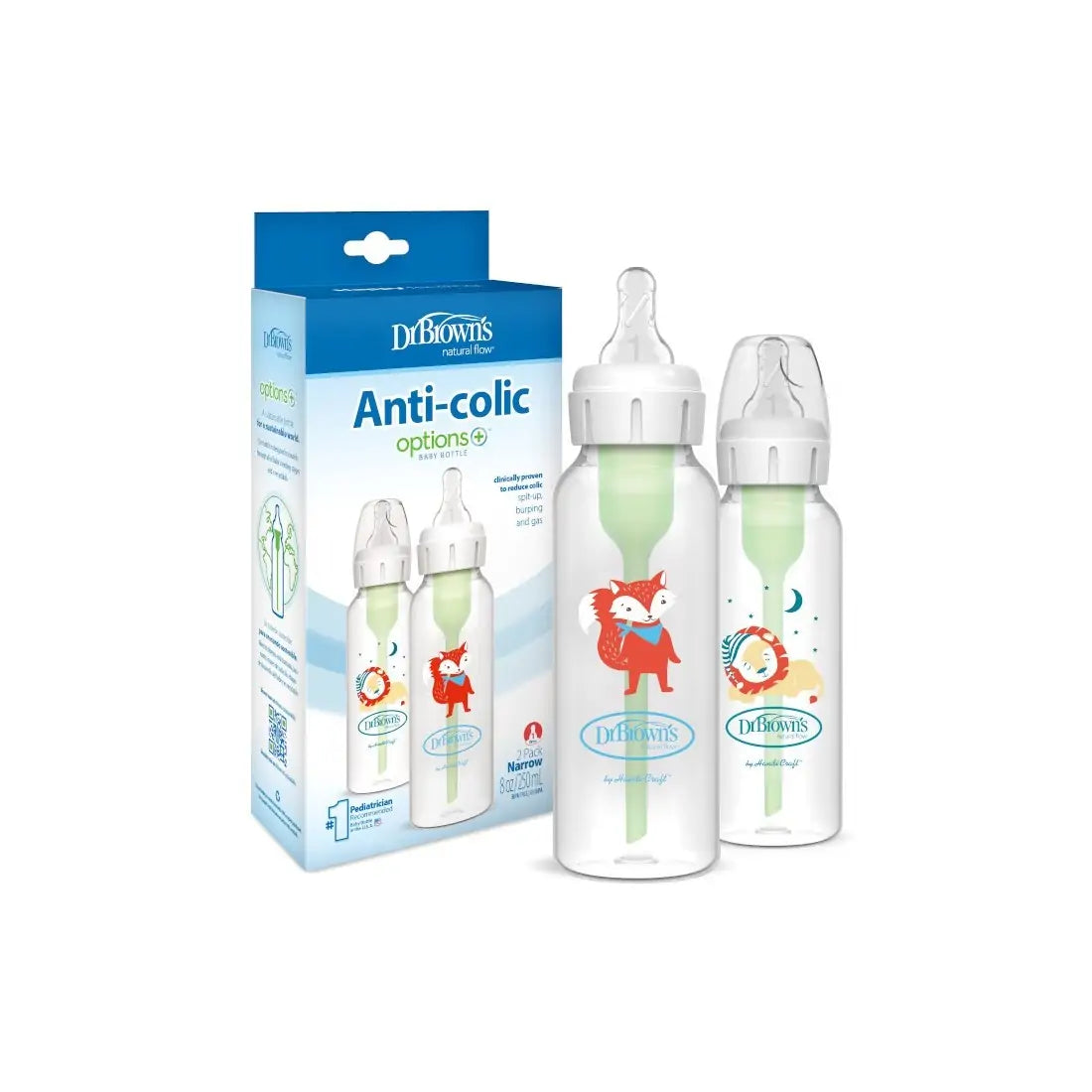 Pachet Biberoane Anti-Colici cu Gat Ingust, PP, 250 ml. ”Options Plus” � Design (2 pack), BPA Free