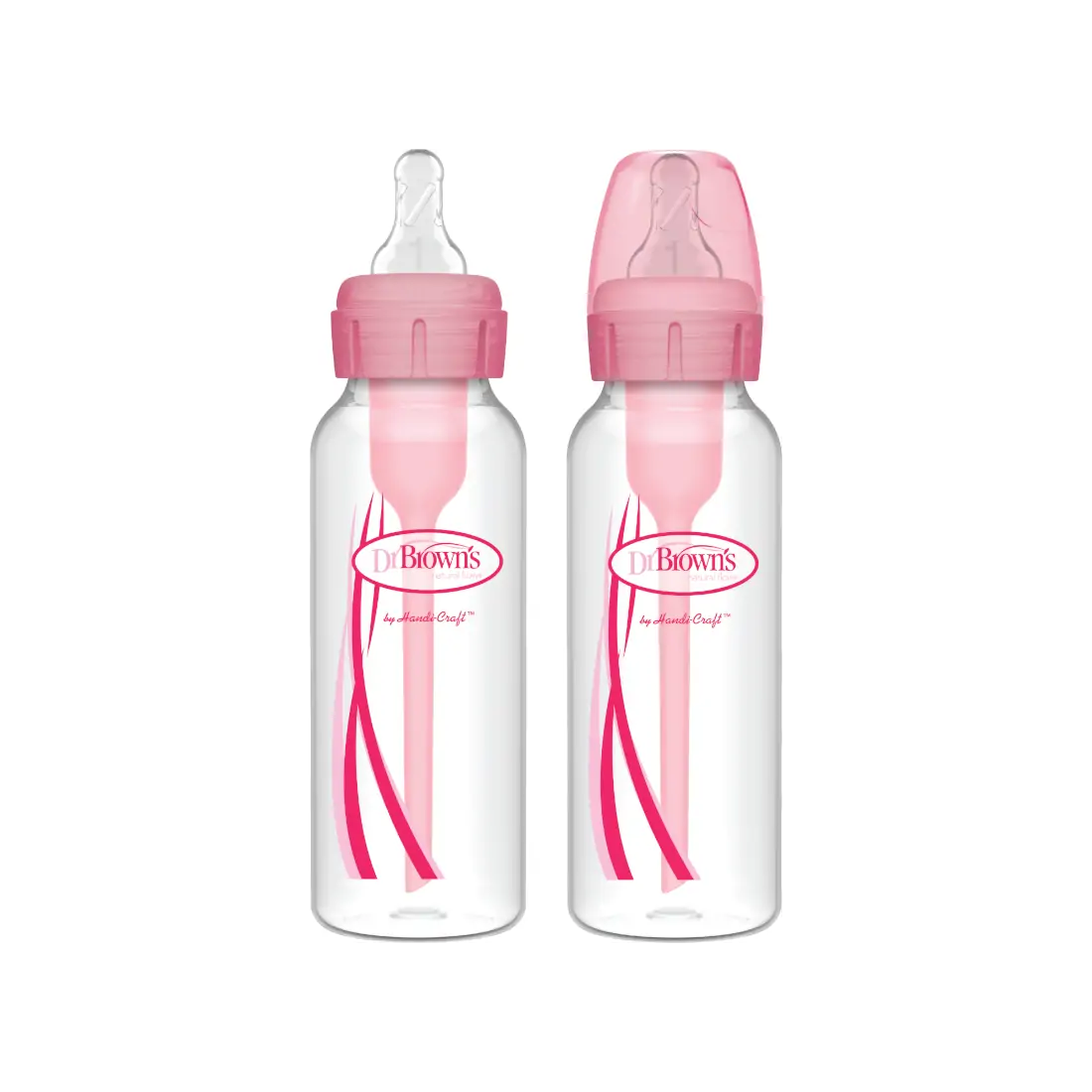 Pachet Biberoane din plastic, Anti-Colici cu Gat Ingust "Options Plus" de 250 ml. (2-Pack) Roz
