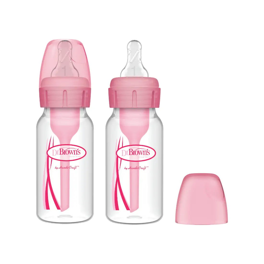 Pachet Biberoane din plastic, Anti-Colici cu Gat Ingust â€Options Plus†� 120 ml. (2 pack) Roz