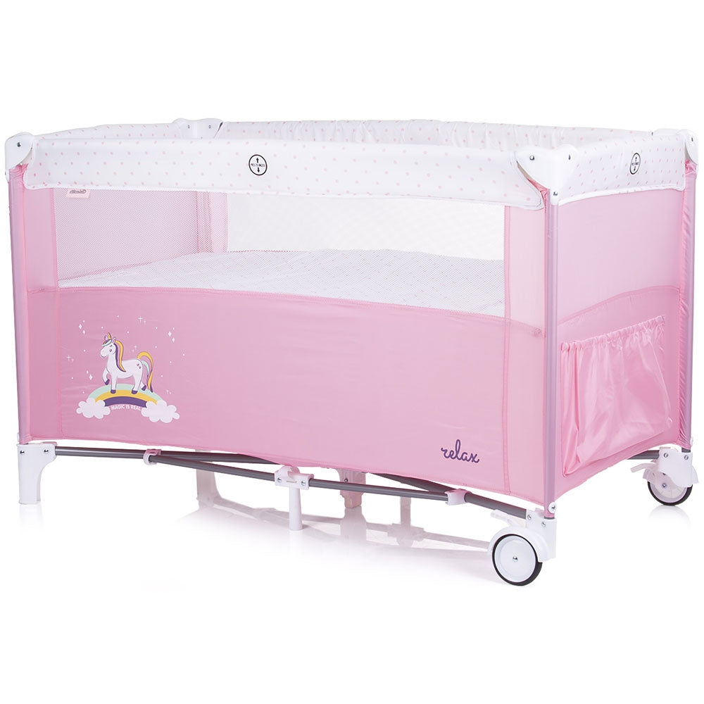 Patut pliabil Chipolino Relax rose water cu laterala culisanta