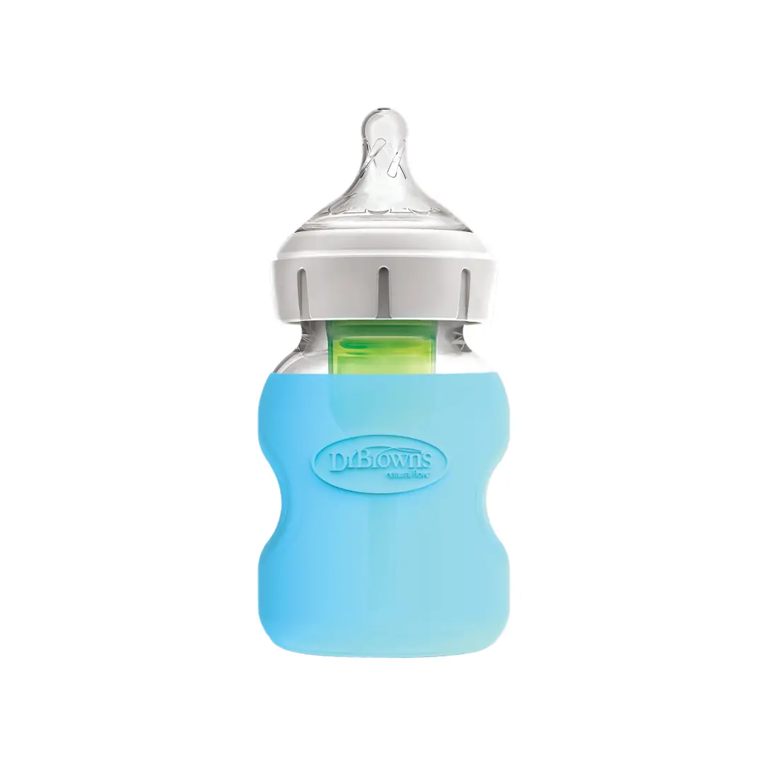 Protectie din silicon pentru biberon din sticla cu Gat Larg 150 ml., Albastra