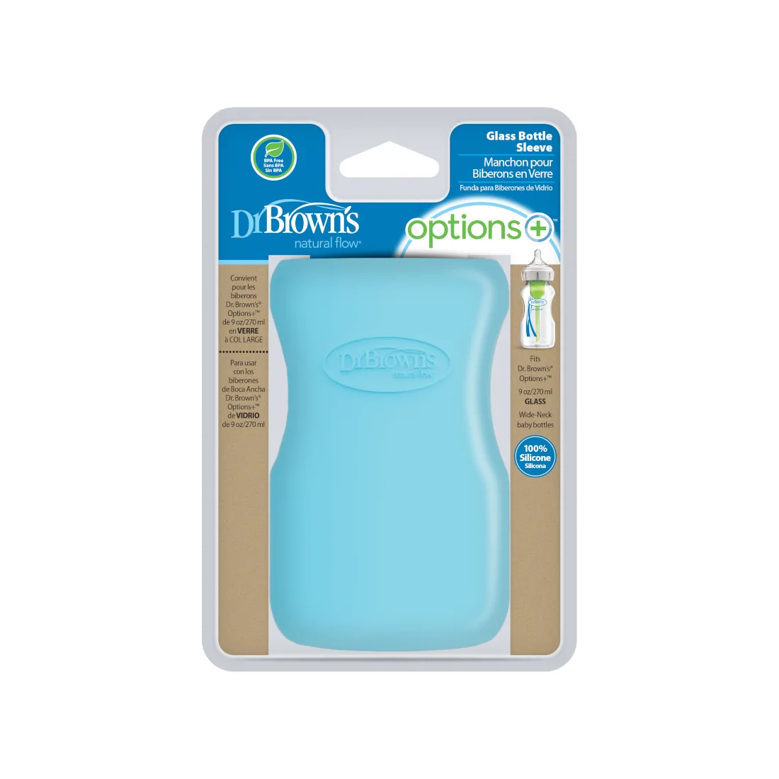 Protectie din silicon pentru biberon din sticla cu Gat Larg 270 ml., Albastra