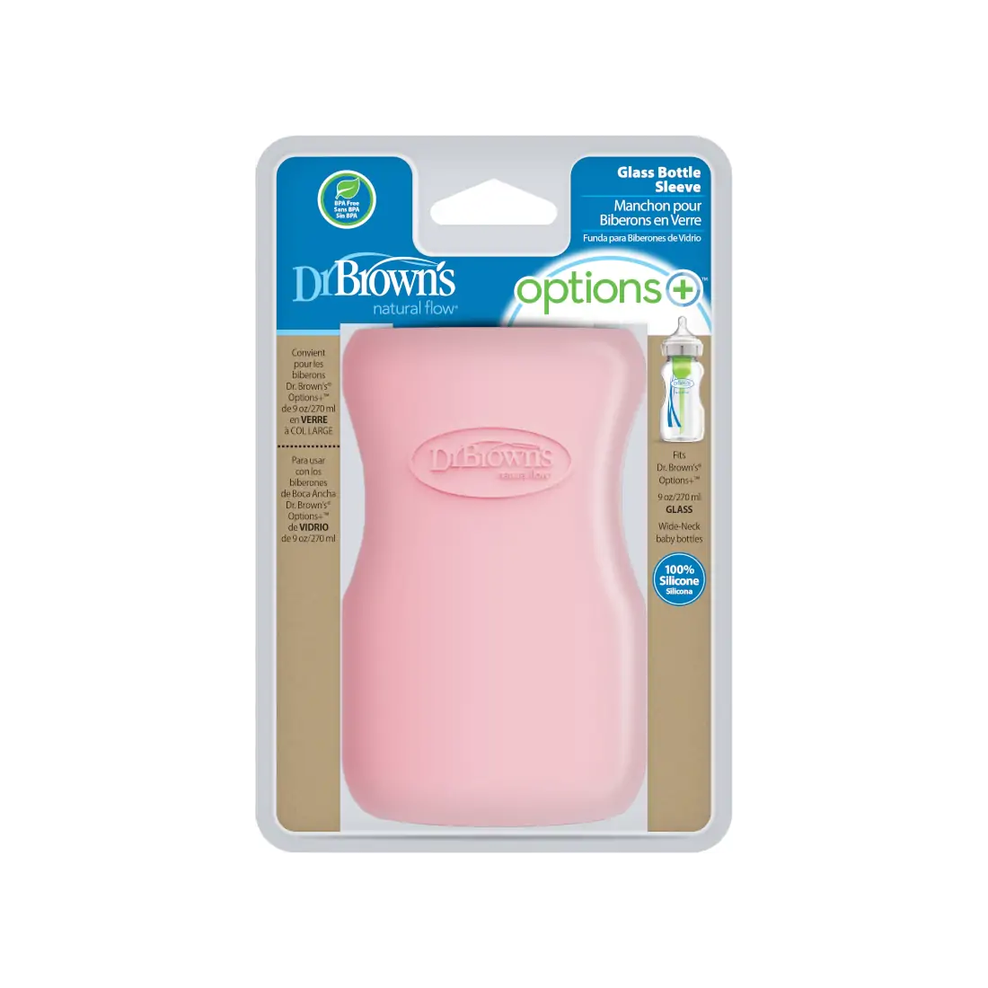 Protectie din silicon pentru biberon din sticla cu Gat Larg 270 ml., Roz