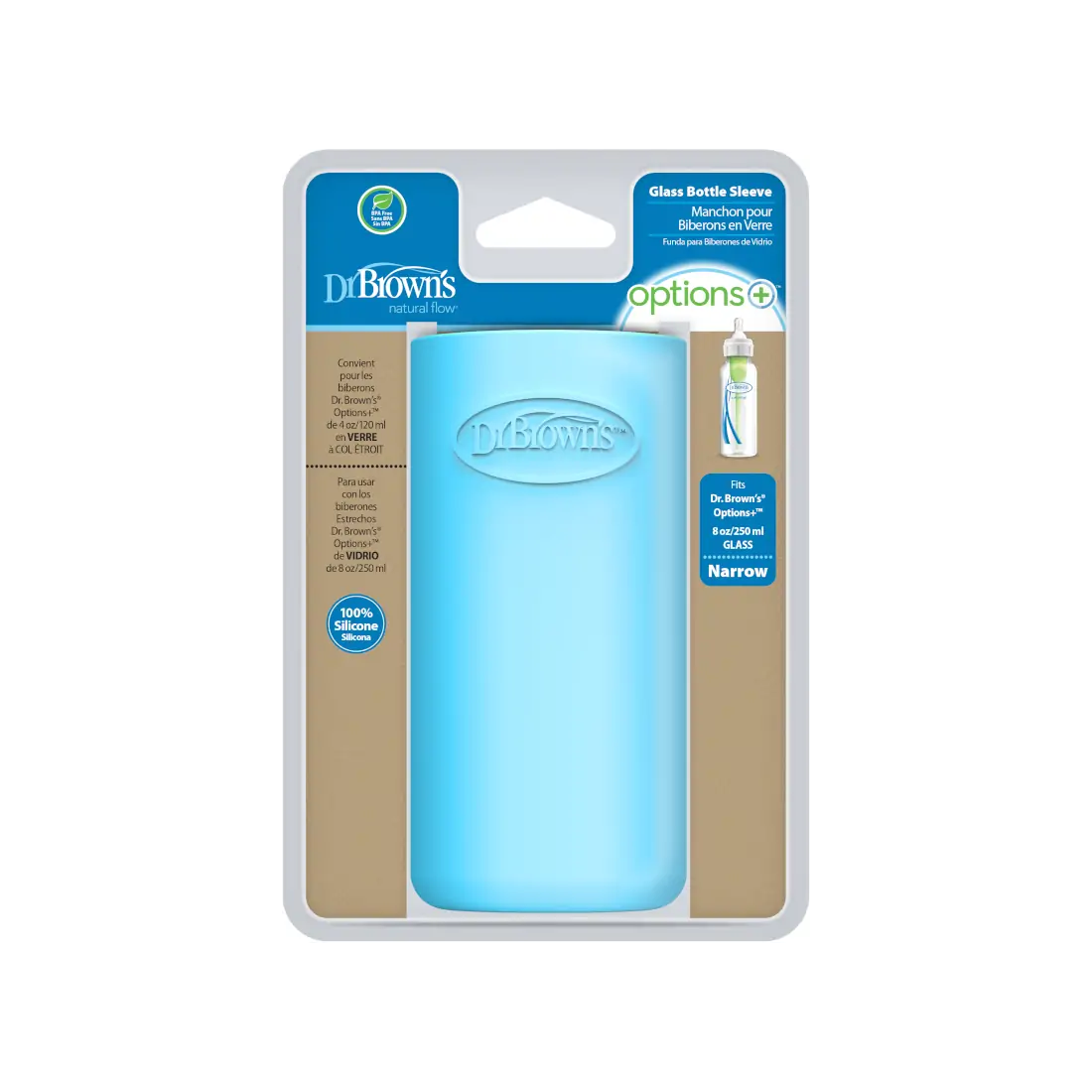 Protectie din silicon pentru biberon Gat Ingust din sticla 250 ml., albastru