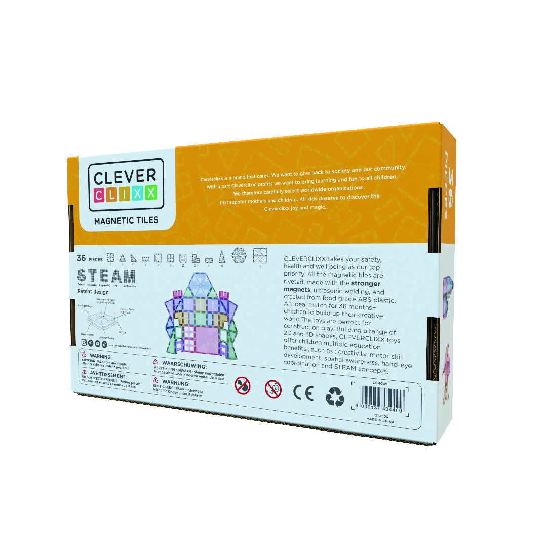 Set magnetic de construit Pastel 36 piese, Cleverclixx