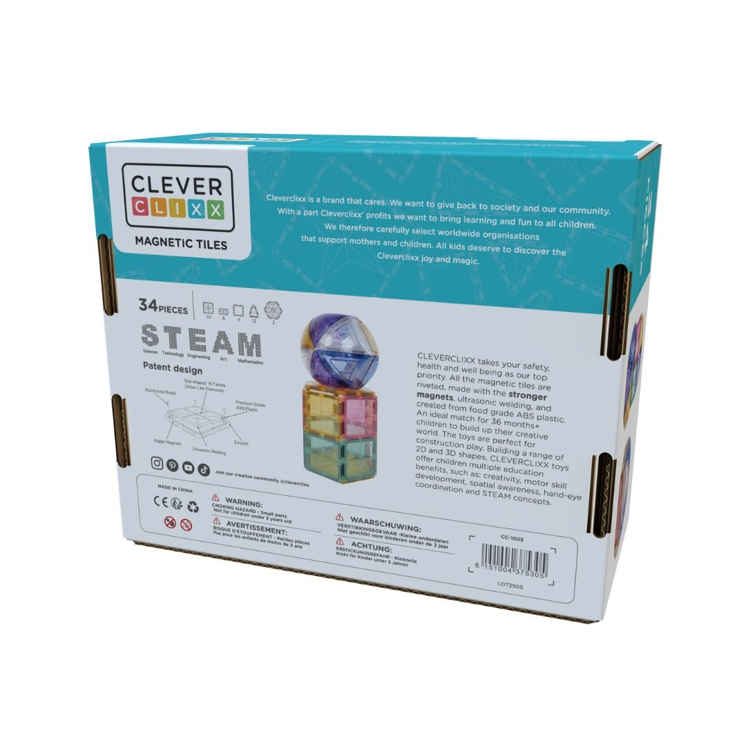 Set magnetic de constuit Dome pastel 34 piese, Cleverclixx