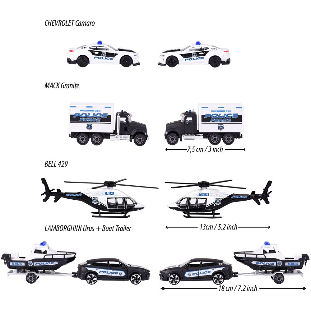 Set masinute Majorette Police Force cu 5 vehicule de interventie