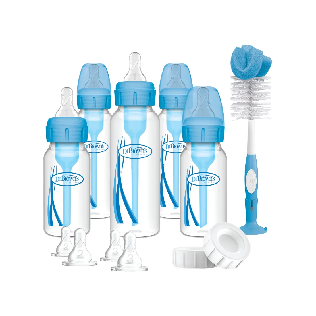 Set Promotional Accesorii si Biberoane Anti-colici cu Gat Ingust PP "Options Plus"Albastru