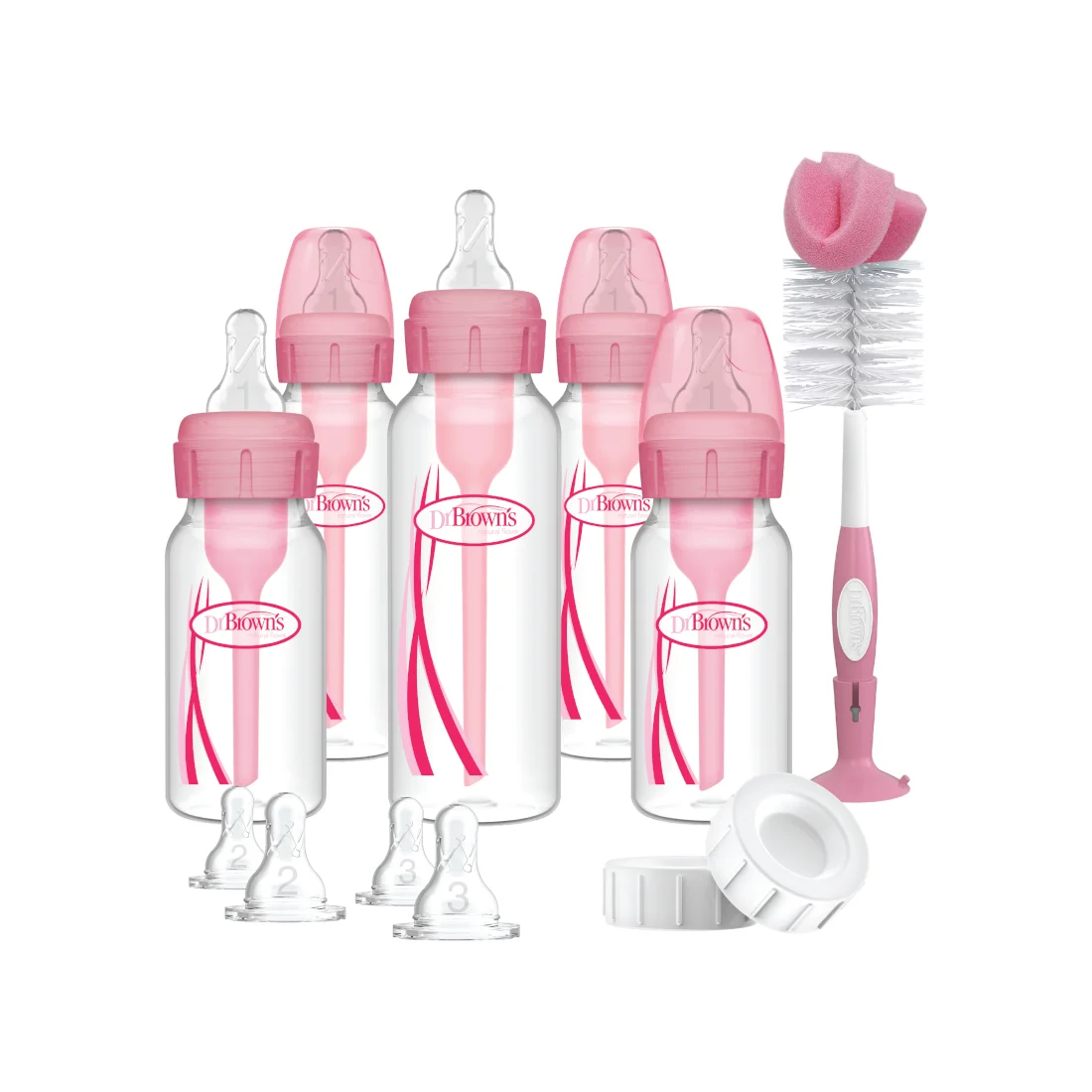 Set Promotional Accesorii si Biberoane Anti-colici cu Gat Ingust PP "Options Plus"ROZ
