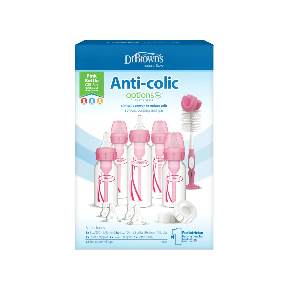 Set Promotional Accesorii si Biberoane Anti-colici cu Gat Ingust PP "Options Plus"ROZ
