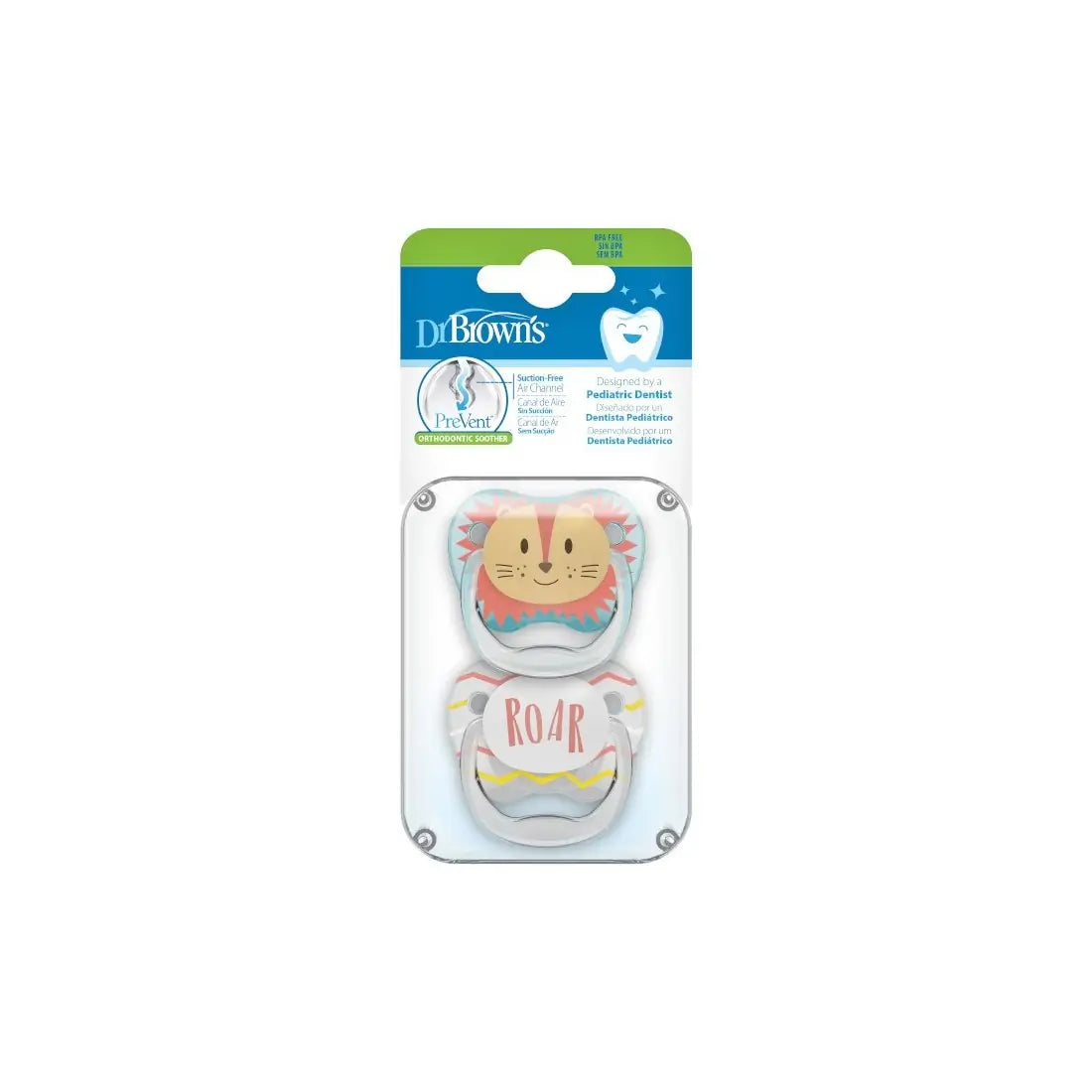 Suzeta PreVent, 0-6 luni, Imprimata "Animal Face", 2 pack, baieti