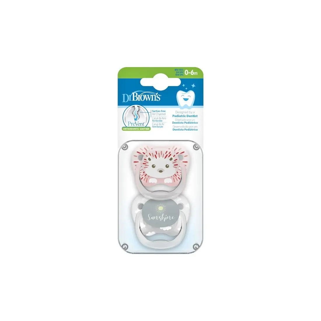 Suzeta PreVent, 0-6 luni, Imprimata "Animal Face", 2pack, fete