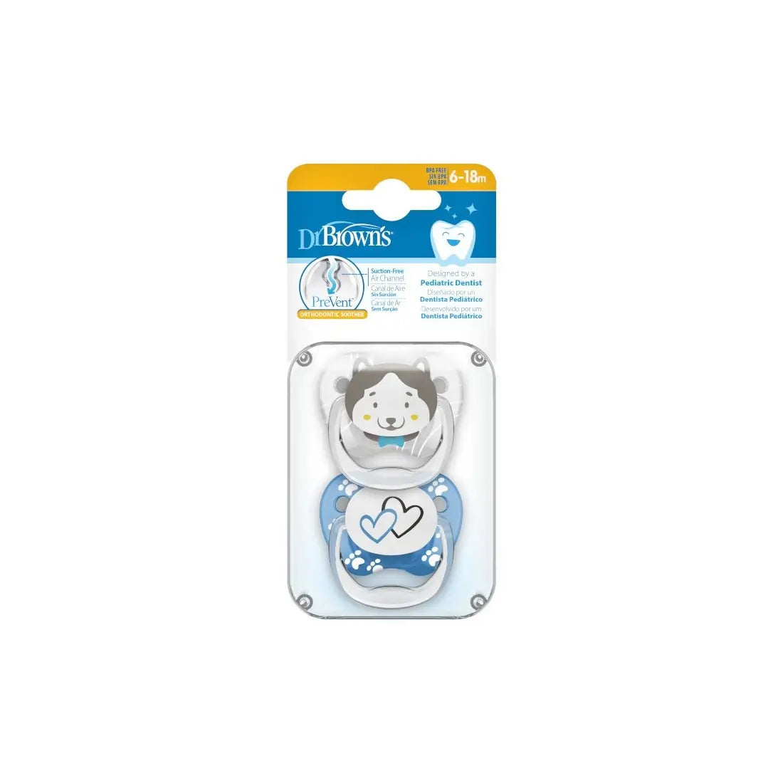 Suzeta PreVent, 6-18 luni, Imprimata "Animal Face", 2 pack, baieti