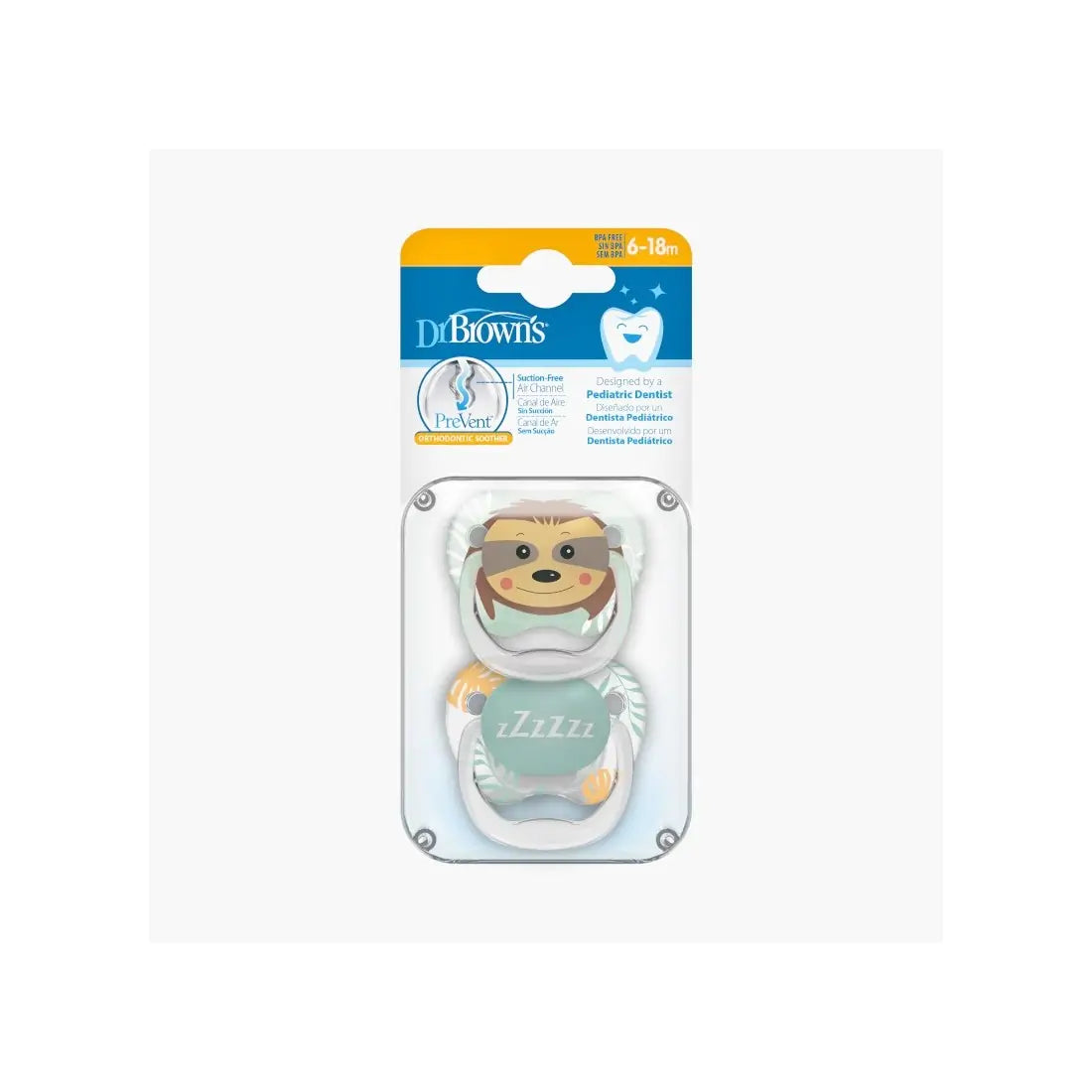 Suzeta PreVent, 6-18 luni, Imprimata "Animal Face", 2 pack, fete