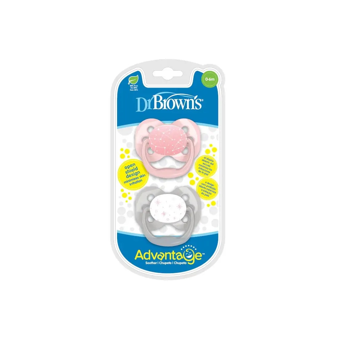 Suzeta silicon "Advantage" cu capac, nivel 1 (0-6 luni), fetite (2 pack)