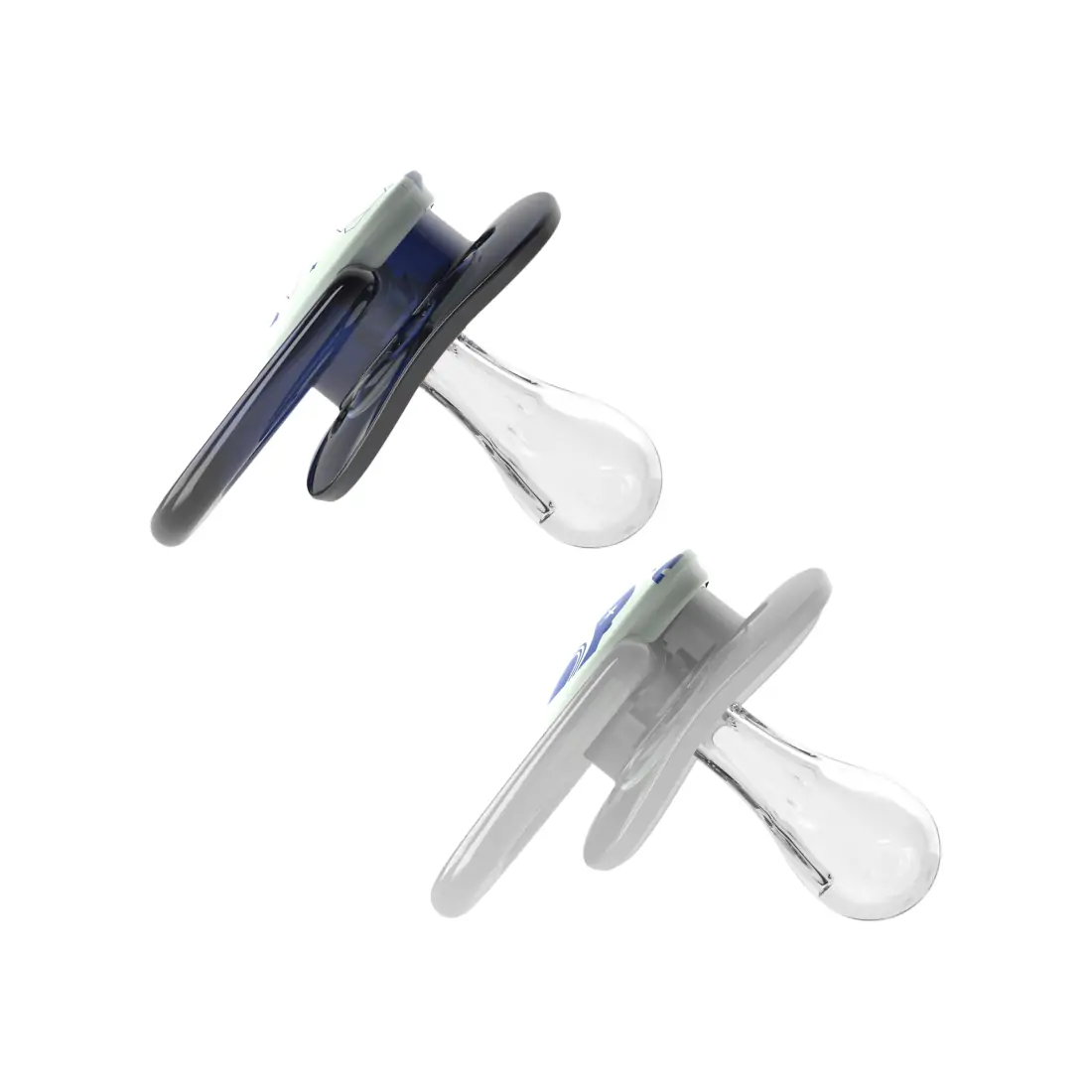 Suzeta silicon "Advantage" cu capac, nivel 1 (0-6 luni), culori fosforescente ptr. baieti (2 pack)