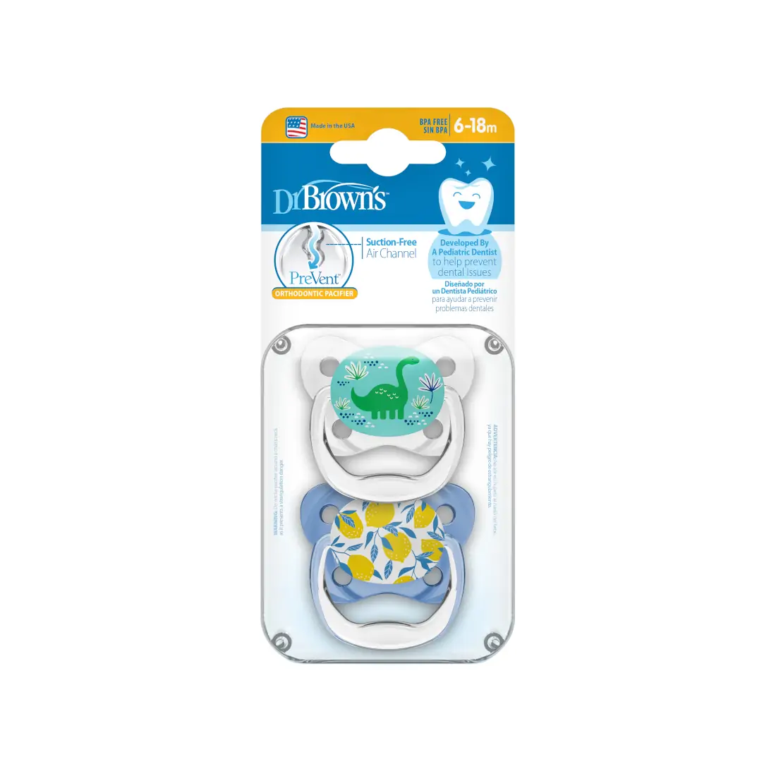 Suzeta Silicon PreVent 6-18 luni, Design Fluture, albastra (2 pack)