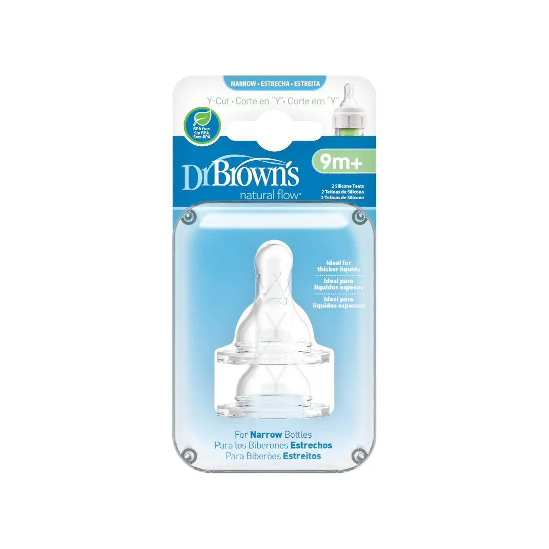 Tetine din silicon pentru biberoane cu gat ingust cu taietura in Y pentru lichide dense (2 pack)