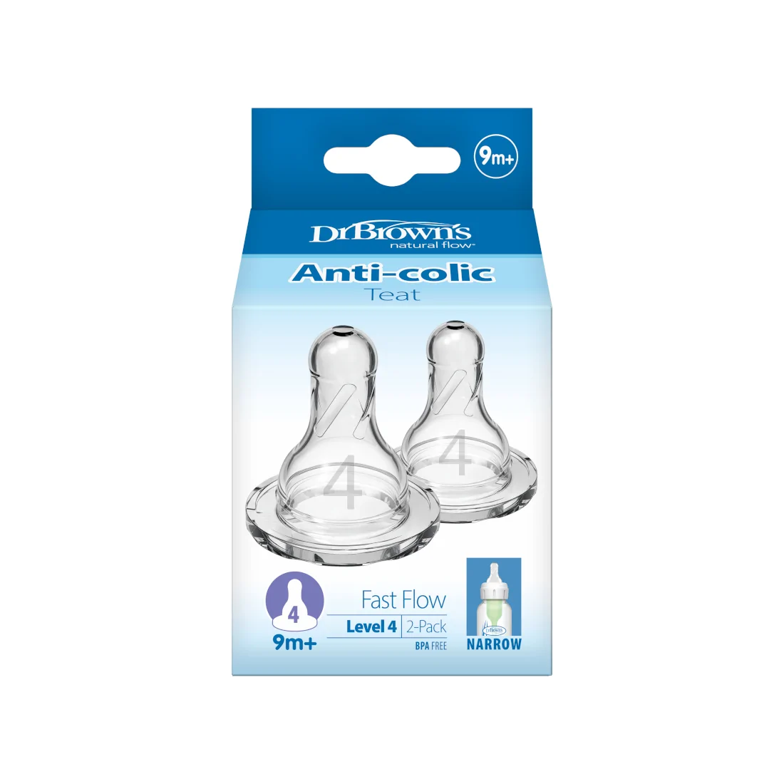 Tetine din silicon pentru biberoane cu gat ingust nivel 4 (9 luni+) (2 pack)