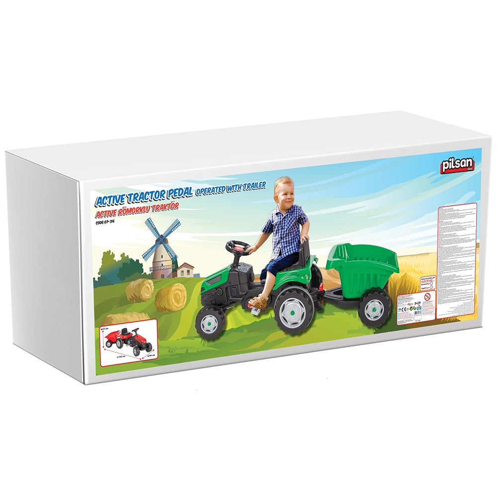 Tractor cu pedale si remorca Pilsan Active with Trailer 07-316 green