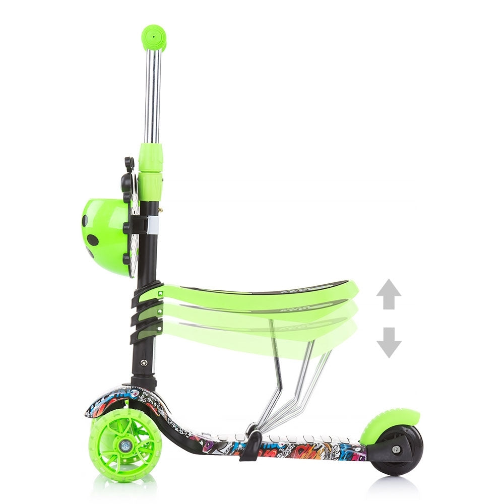 Trotineta Chipolino Kiddy Evo 3 in 1 cu maner green graffiti