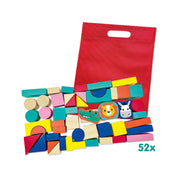 Cuburi din lemn colorate cu animale (50 piese)