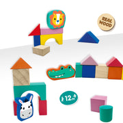 Cuburi din lemn colorate cu animale (50 piese)