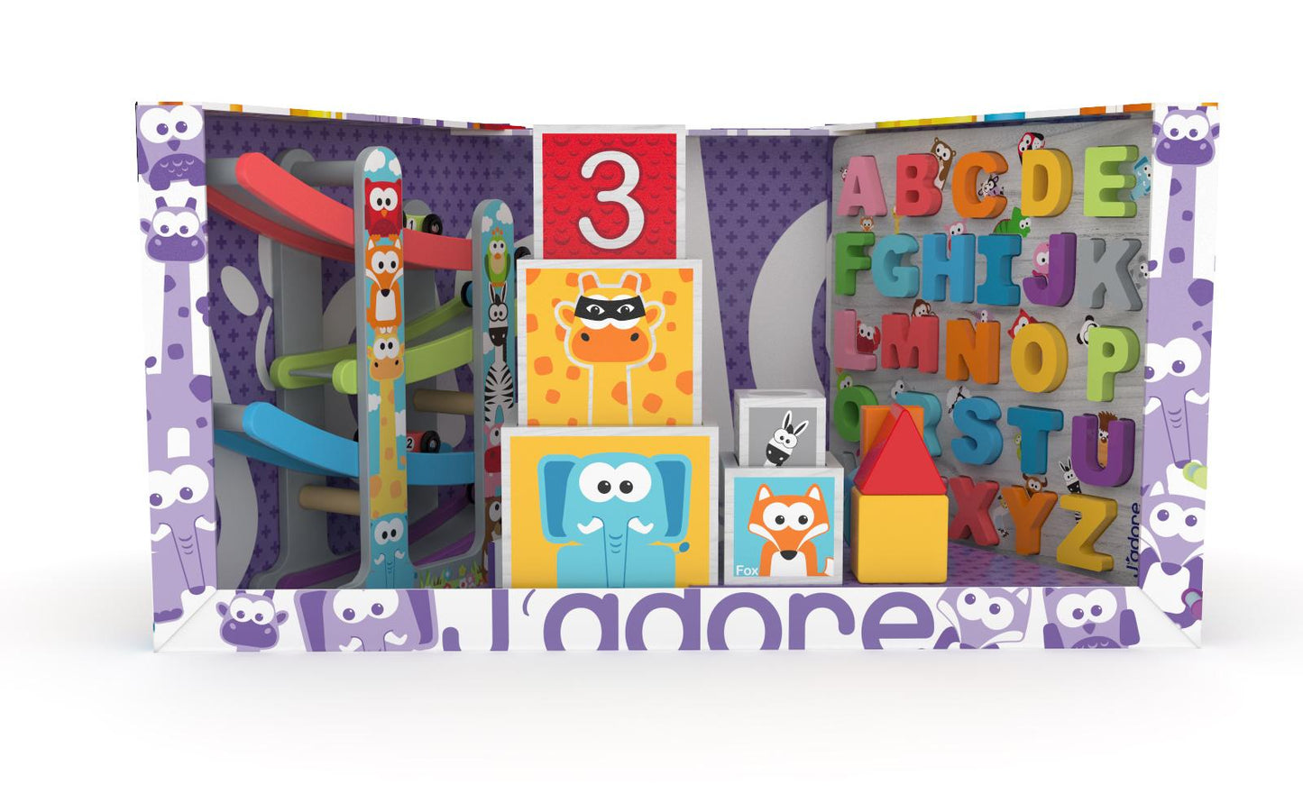 Jucarie din lemn - Set 3 jucarii J'adore mov