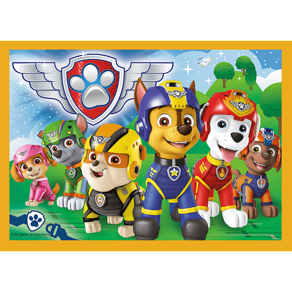 Set puzzle 4 in 1 Trefl Paw Patrol, Mereu punctual, 1x35 piese, 1x48 piese, 1x54 piese, 1x70 piese