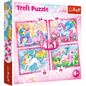 Set puzzle 4 in 1 Trefl Lumea magica a unicornilor, 1x35 piese, 1x48 piese, 1x54 piese, 1x70 piese