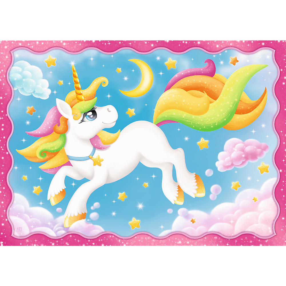 Set puzzle 4 in 1 Trefl Lumea magica a unicornilor, 1x35 piese, 1x48 piese, 1x54 piese, 1x70 piese