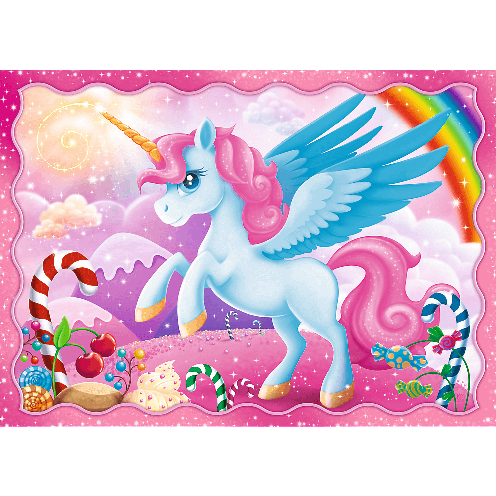 Set puzzle 4 in 1 Trefl Lumea magica a unicornilor, 1x35 piese, 1x48 piese, 1x54 piese, 1x70 piese