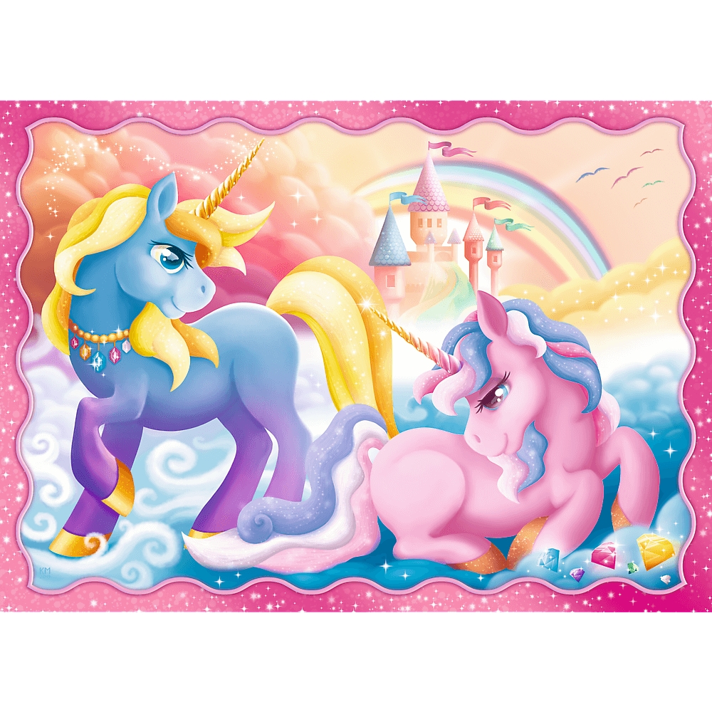 Set puzzle 4 in 1 Trefl Lumea magica a unicornilor, 1x35 piese, 1x48 piese, 1x54 piese, 1x70 piese