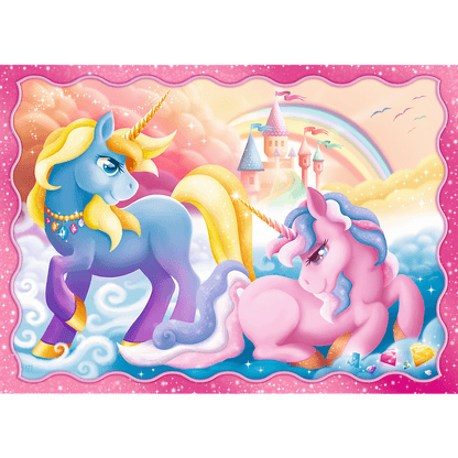 Set puzzle 4 in 1 Trefl Lumea magica a unicornilor, 1x35 piese, 1x48 piese, 1x54 piese, 1x70 piese