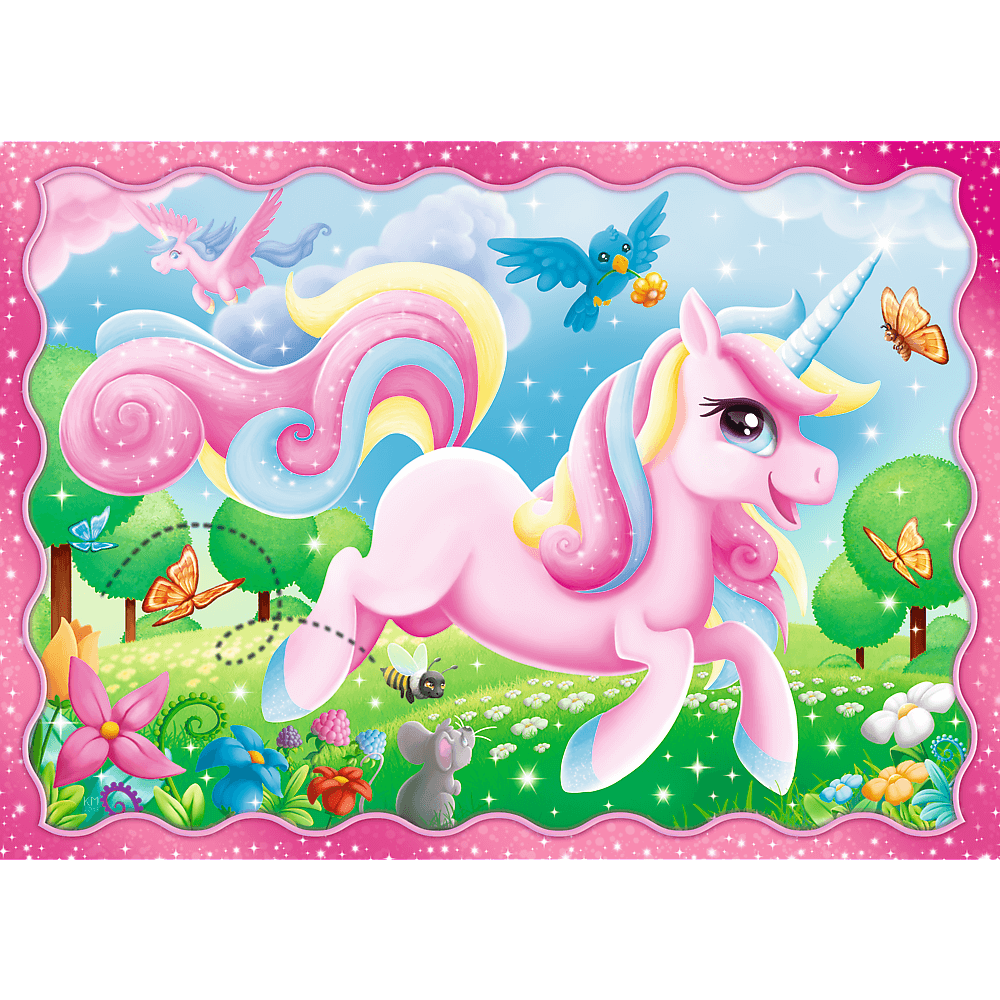 Set puzzle 4 in 1 Trefl Lumea magica a unicornilor, 1x35 piese, 1x48 piese, 1x54 piese, 1x70 piese