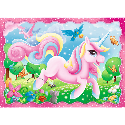 Set puzzle 4 in 1 Trefl Lumea magica a unicornilor, 1x35 piese, 1x48 piese, 1x54 piese, 1x70 piese