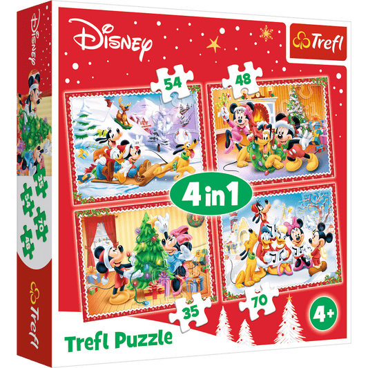 Set puzzle 4 in 1 Trefl Disney, Sarbatoarea Craciunului, 1x35 piese, 1x48 piese, 1x54 piese, 1x70 piese