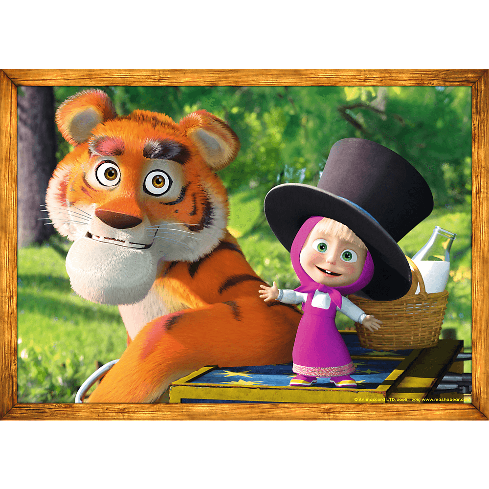 Set puzzle 4 in 1 Trefl Masha and the Bear, Aventurile lui Masha in padure, 1x35 piese, 1x48 piese, 1x54 piese, 1x70 piese