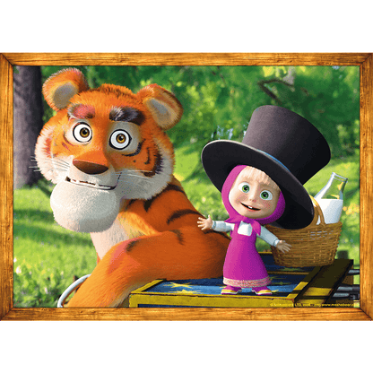Set puzzle 4 in 1 Trefl Masha and the Bear, Aventurile lui Masha in padure, 1x35 piese, 1x48 piese, 1x54 piese, 1x70 piese