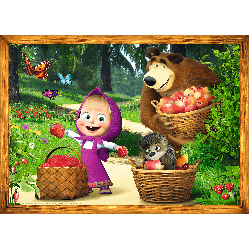 Set puzzle 4 in 1 Trefl Masha and the Bear, Aventurile lui Masha in padure, 1x35 piese, 1x48 piese, 1x54 piese, 1x70 piese