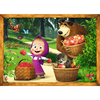 Set puzzle 4 in 1 Trefl Masha and the Bear, Aventurile lui Masha in padure, 1x35 piese, 1x48 piese, 1x54 piese, 1x70 piese
