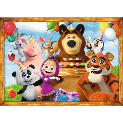 Set puzzle 4 in 1 Trefl Masha and the Bear, Aventurile lui Masha in padure, 1x35 piese, 1x48 piese, 1x54 piese, 1x70 piese