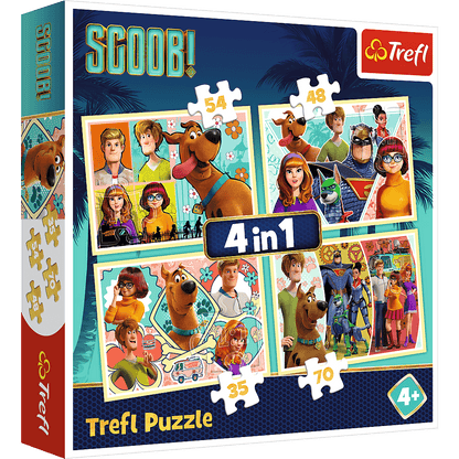 Set puzzle 4 in 1 Trefl Scooby Doo si prietenii, 1x35 piese, 1x48 piese, 1x54 piese, 1x70 piese