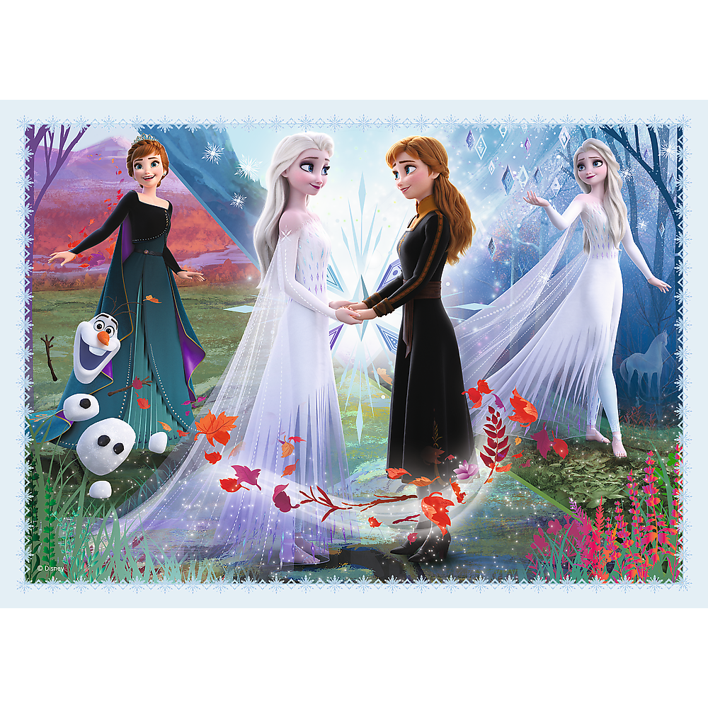Set puzzle 4 in 1 Trefl Disney Frozen 2, In padurea magica, 1x35 piese, 1x48 piese, 1x54 piese, 1x70 piese