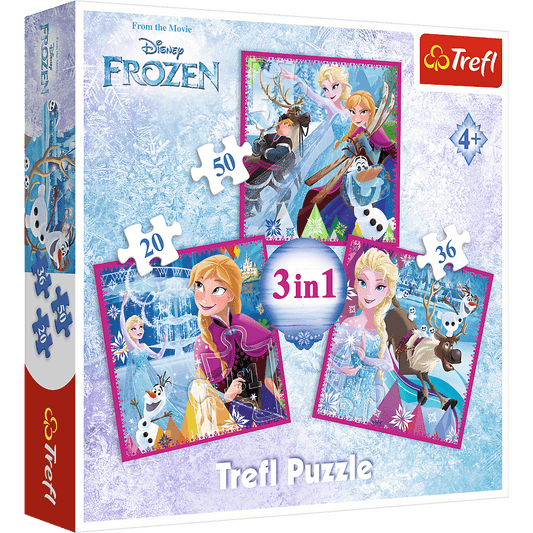 Set puzzle 3 in 1 Trefl Disney Frozen 2, Magia iernii, 1x20 piese, 1x36 piese, 1x50 piese