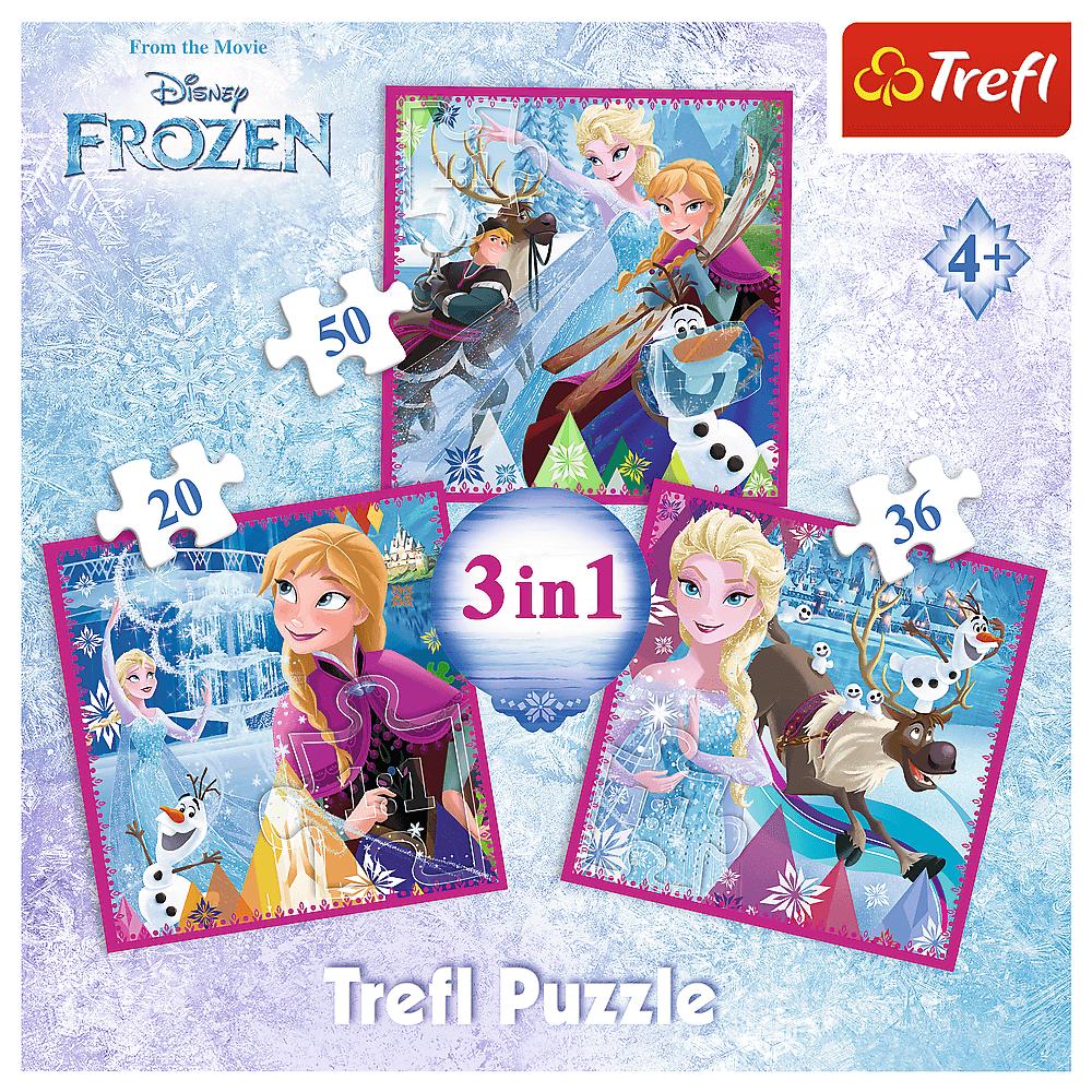 Set puzzle 3 in 1 Trefl Disney Frozen 2, Magia iernii, 1x20 piese, 1x36 piese, 1x50 piese