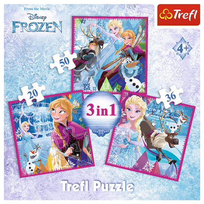Set puzzle 3 in 1 Trefl Disney Frozen 2, Magia iernii, 1x20 piese, 1x36 piese, 1x50 piese