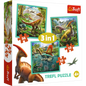 Set puzzle 3 in 1 Trefl Lumea extraordinara a dinozaurilor, 1x20 piese, 1x36 piese, 1x50 piese