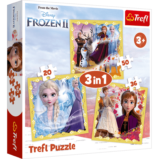 Set puzzle 3 in 1 Trefl Disney Frozen 2, Puternicele Ana si Elsa, 1x20 piese, 1x36 piese, 1x50 piese